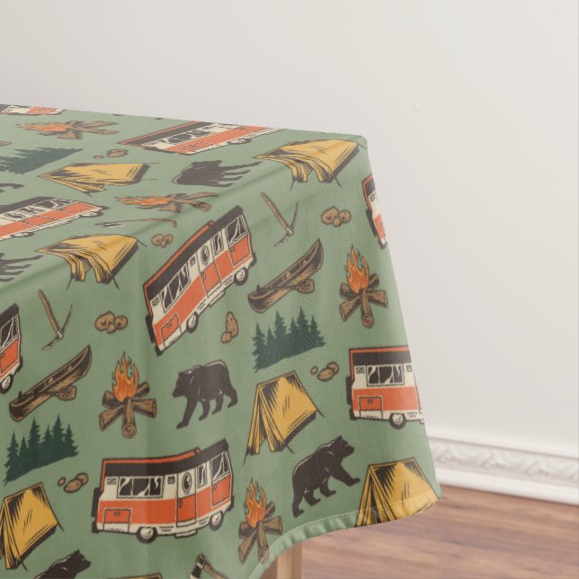 Motor Home Camp Adventures Pattern Tablecloth (In Situ)
