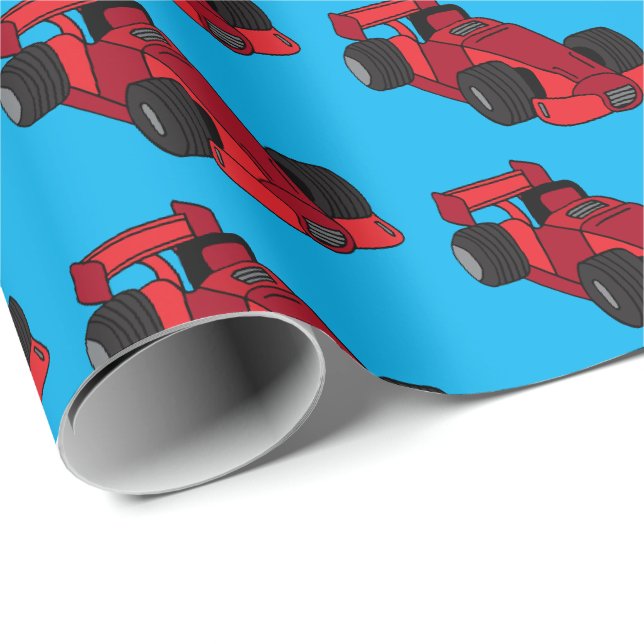Motor Racing Fun Red Sports Cars Racetrack Fan Wrapping Paper (Roll Corner)