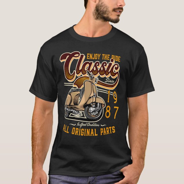 Motor Scooter Classic Moped Rider Birthday 1987 T-Shirt (Front)