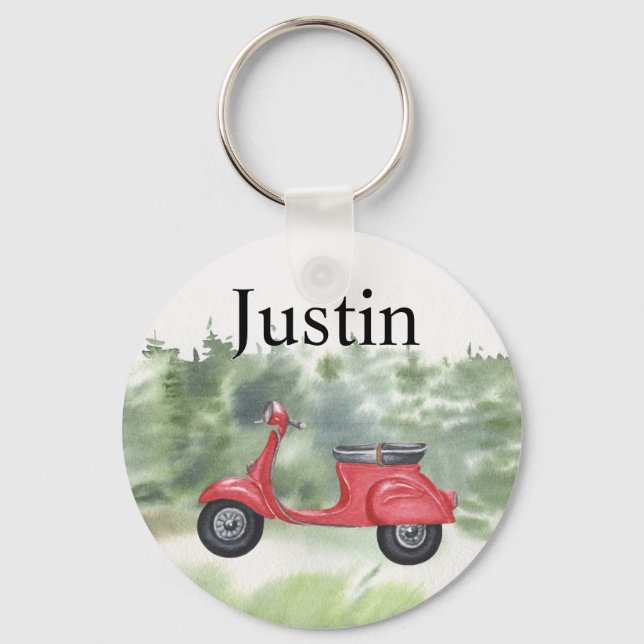 Motor Scooter Personalized  Watercolor Keychain (Front)