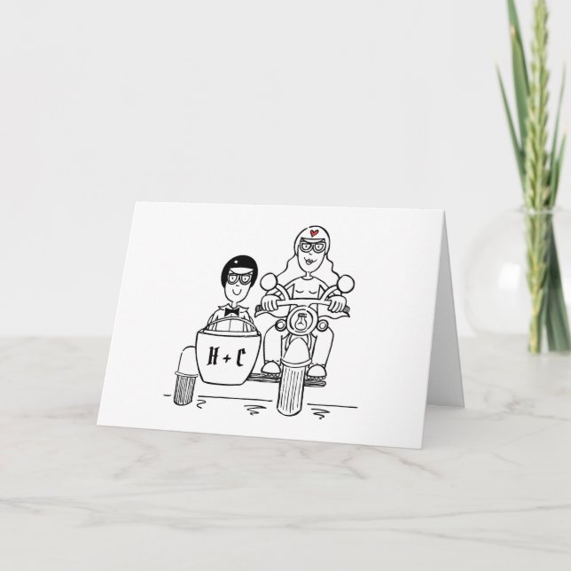 Motorbike and Sidecar Wedding Card (Front)