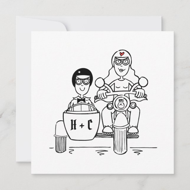 Motorbike and Sidecar Wedding Evening Reception Invitation (Front)