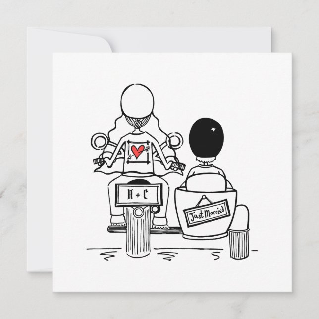 Motorbike and Sidecar Wedding Evening Reception Invitation (Front)
