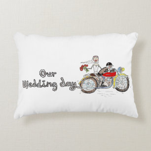 Motorbike Bride and Groom Wedding Accent Pillow