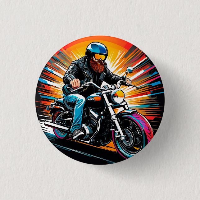 Motorbike Illustration with Rider 1 Inch Round Button (Front)