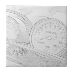 Motorbike Motorcycle Speedometer Sketch Tile