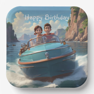 Motorboat Birthday Paper Plate