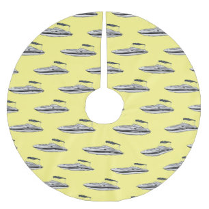 Motorboat cartoon illustration brushed polyester tree skirt