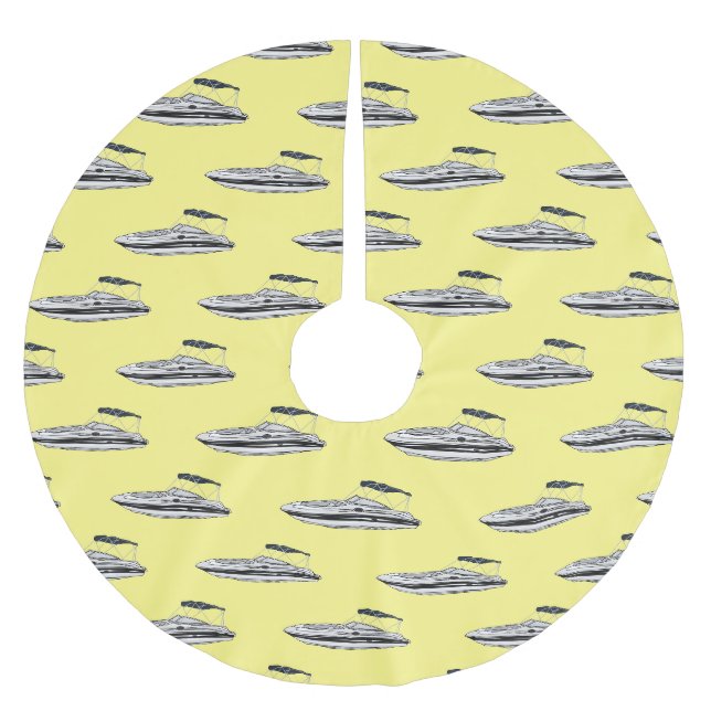 Motorboat cartoon illustration brushed polyester tree skirt (Front)