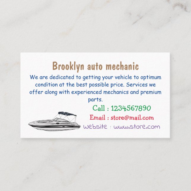 Motorboat cartoon illustration business card (Front)