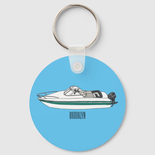 Motorboat cartoon illustration keychain (Front)