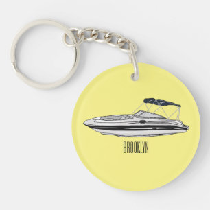 Motorboat cartoon illustration keychain