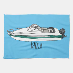 Motorboat cartoon illustration kitchen towel