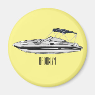 Motorboat cartoon illustration magnet