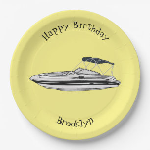 Motorboat cartoon illustration paper plate