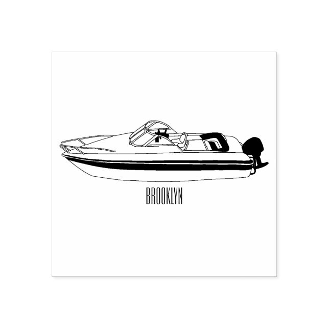 Motorboat cartoon illustration rubber stamp (Imprint)