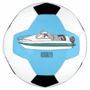 Motorboat cartoon illustration soccer ball