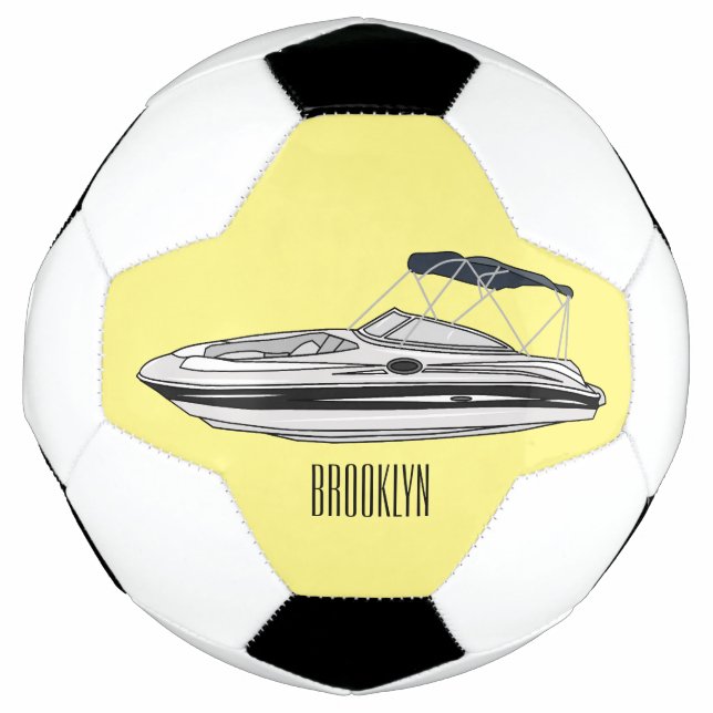 Motorboat cartoon illustration soccer ball (Front)