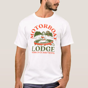 Motorboat Lodge: World Class Views. Funny Retro T-Shirt