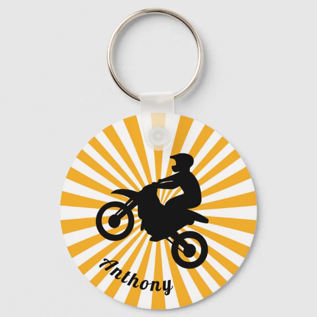 Motorcross Extreme Sport Orange Sunburst Dated  Keychain (Front)