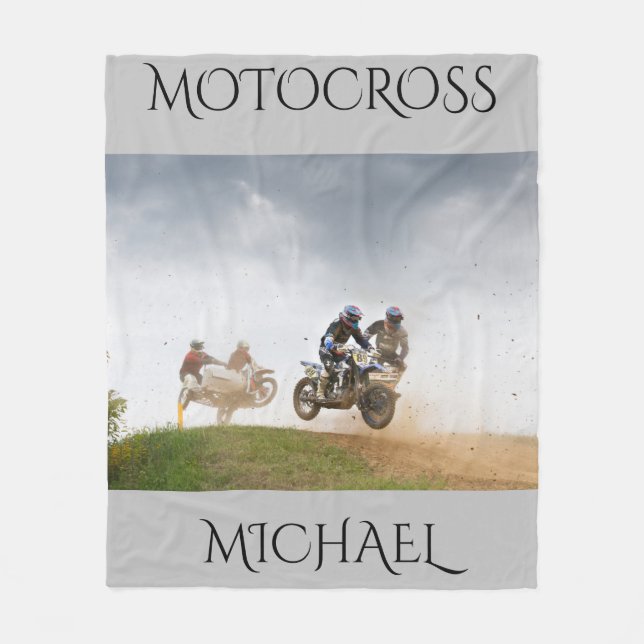 Motorcross fleece blanket with personalized name. (Front)