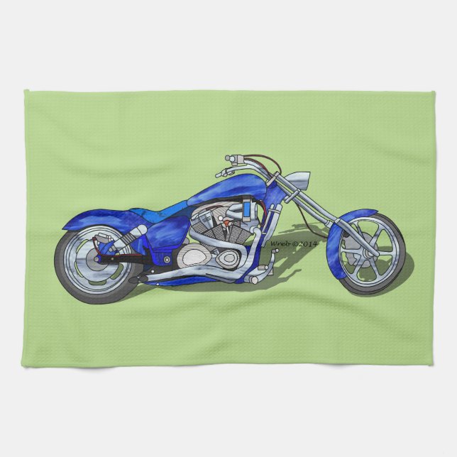 Motorcycle 1 - Blue Kitchen Towel (Horizontal)