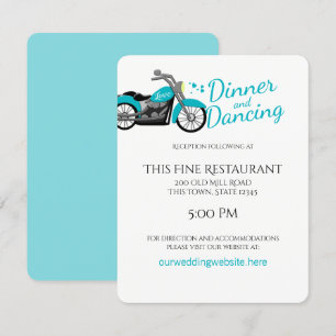 Motorcycle and Hearts Aqua Wedding Reception Invitation
