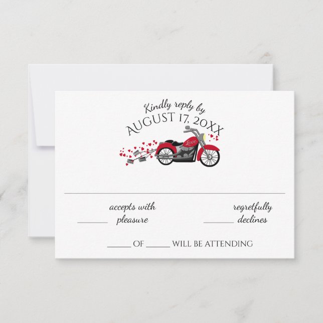 Motorcycle and Hearts Wedding Response Card (Front)