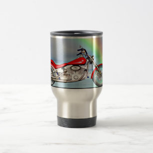 Motorcycle and rainbow travel mug