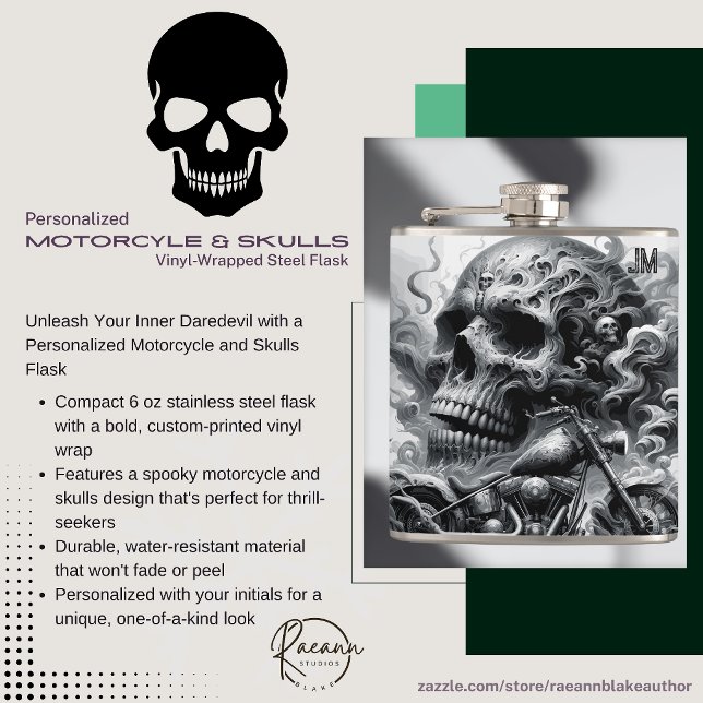 Motorcycle and Skulls Vinyl Wrapped Flask (Creator Uploaded)
