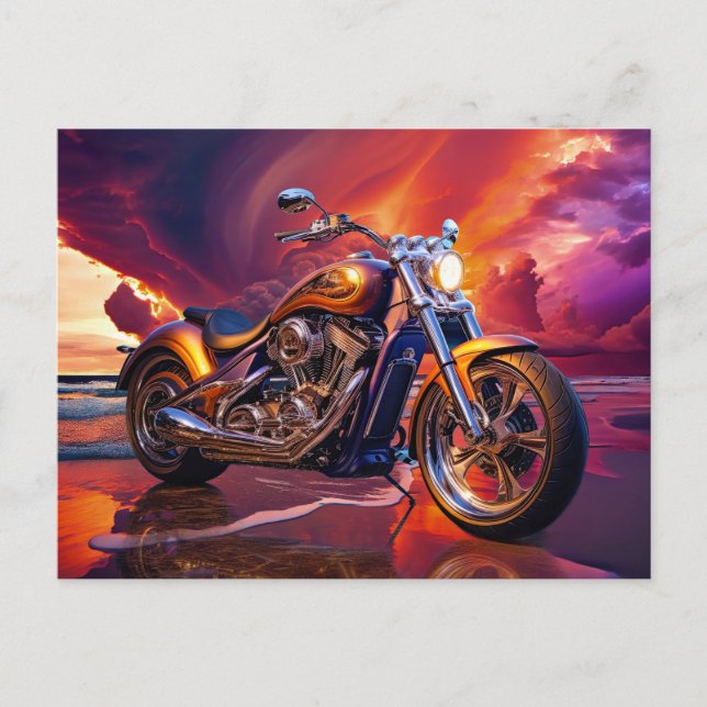 Motorcycle Beach Cloud Cinematic Autos Postcards (Front)