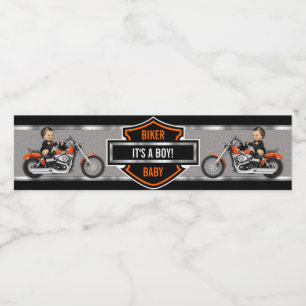 Motorcycle Biker Baby Orange Black Shield Water Bottle Label