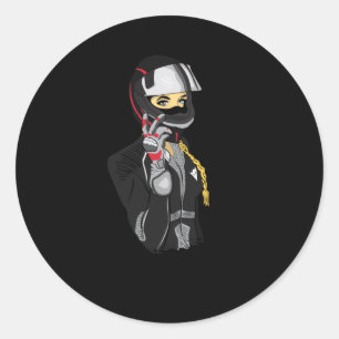 Motorcycle Biker Bike Girl Women Funny Gift Idea Classic Round Sticker