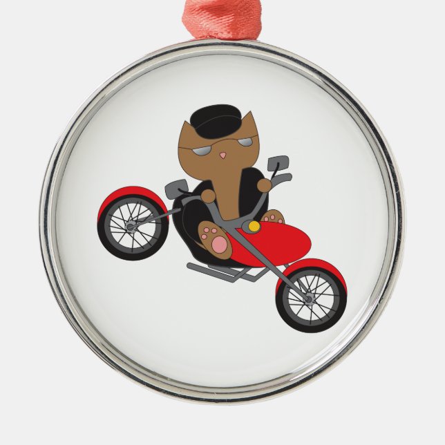 Motorcycle Biker Cat Metal Ornament (Front)