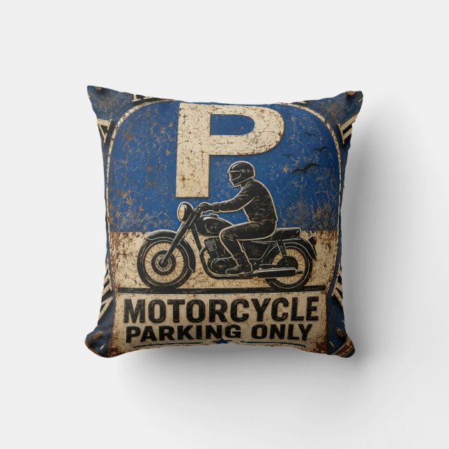 Motorcycle Biker Garage Decor Rustic Man Cave Wall Throw Pillow (Front)