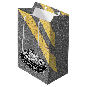 Motorcycle Biker Happy Birthday Party Decor Medium Gift Bag