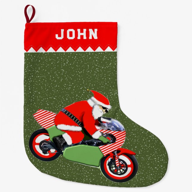 Motorcycle Biker Large Christmas Stocking (Front)
