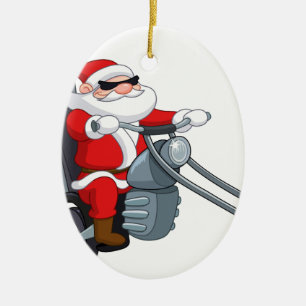 motorcycle biker santa claus ceramic ornament