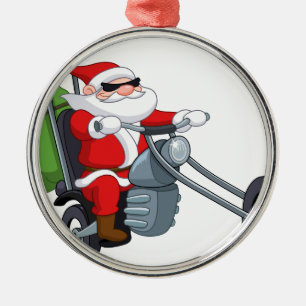 motorcycle biker santa claus metal ornament
