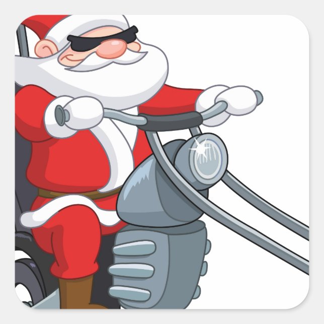 motorcycle biker santa claus square sticker (Front)