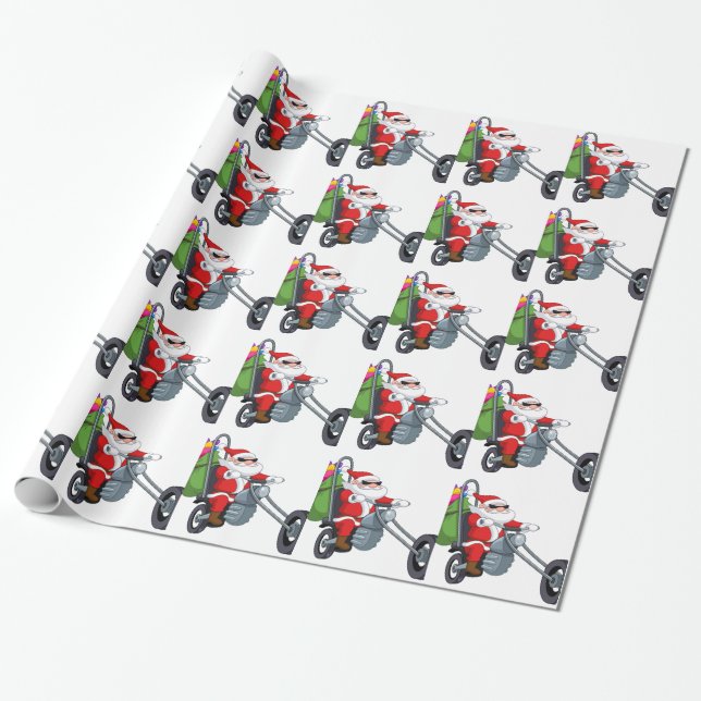 motorcycle biker santa claus wrapping paper (Unrolled)