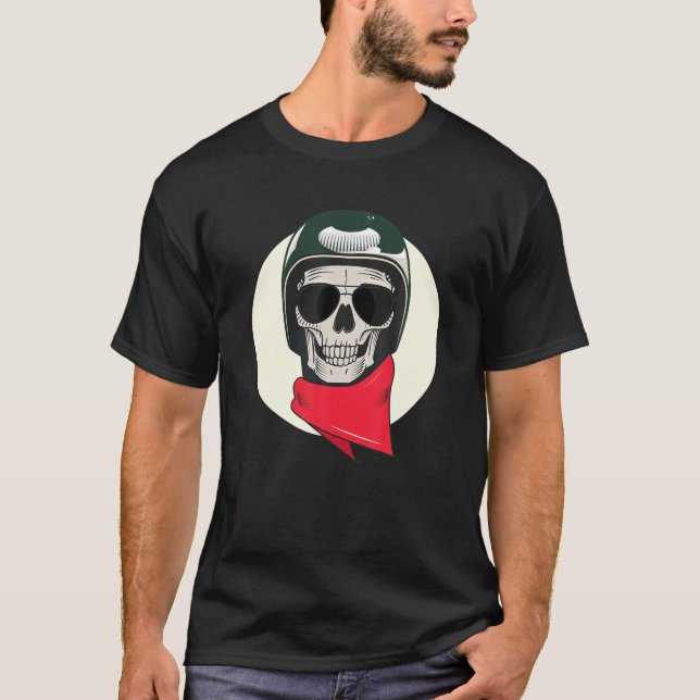Motorcycle Biker Skull Design T-Shirt (Front)