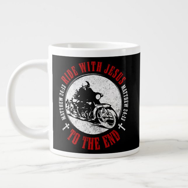 Motorcycle Christian Faith: Follow Jesus Biker Large Coffee Mug (Left)