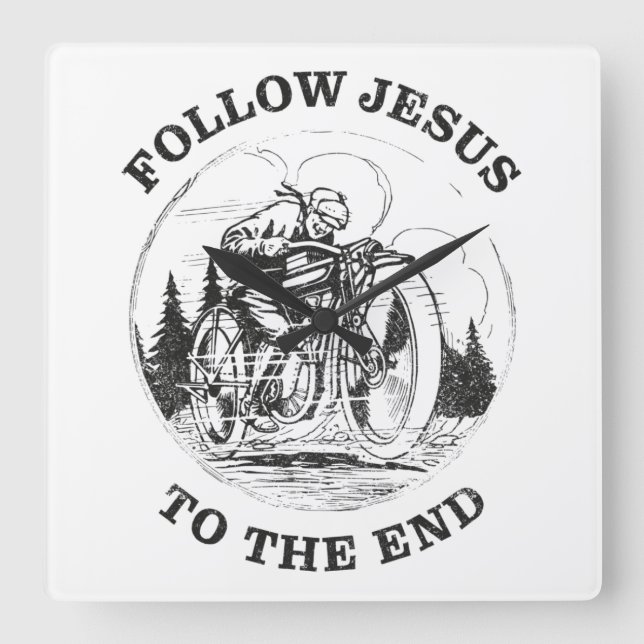 Motorcycle Christian Faith: Follow Jesus Biker Square Wall Clock (Front)