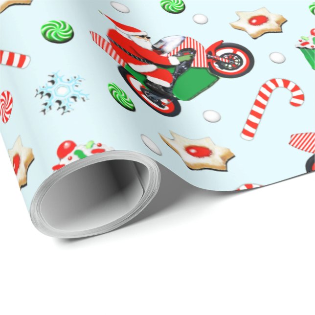 Motorcycle Christmas Gift Wrapping Paper (Roll Corner)