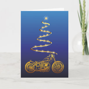 Motorcycle Christmas with gold bike and tree Card