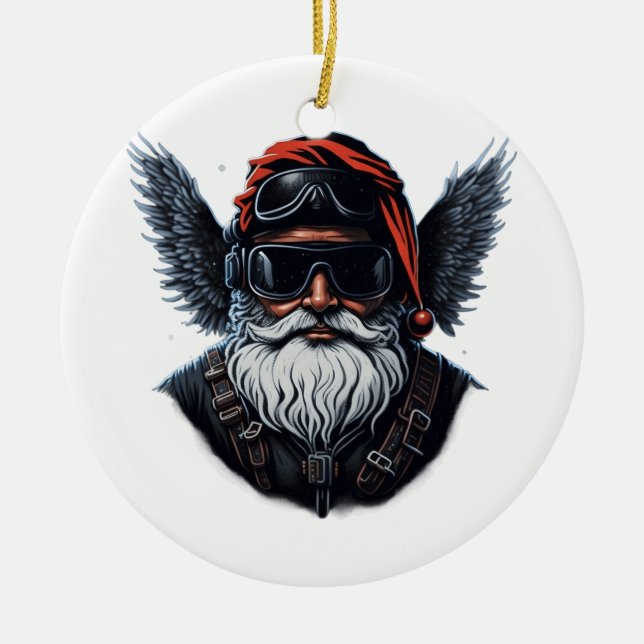 Motorcycle Cool Santa Ceramic Ornament (Front)