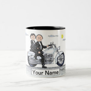Motorcycle Couple Cartoon by PrintedPerfection.com Two-Tone Coffee Mug