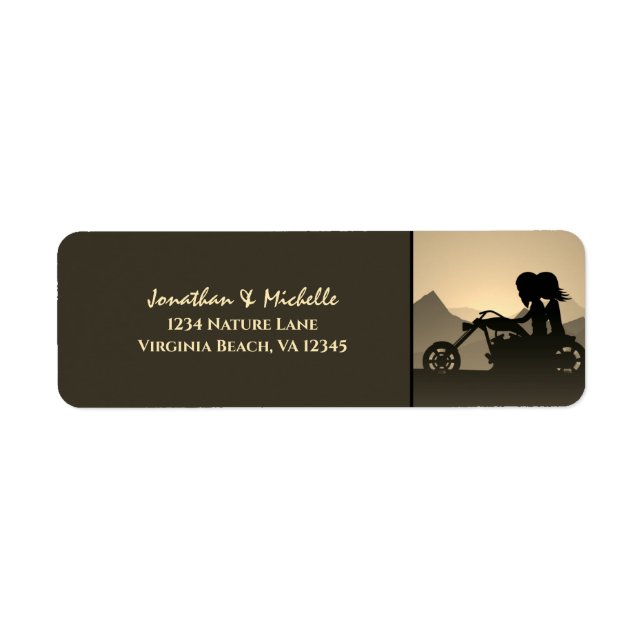 Motorcycle Couple Mountain Address Label (Front)
