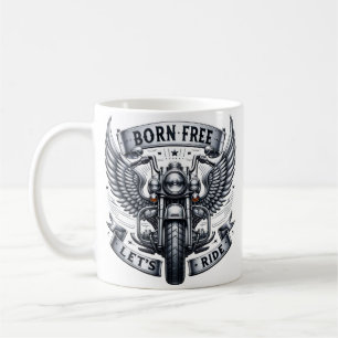 Motorcycle Design Featuring Wings and Slogans Coffee Mug